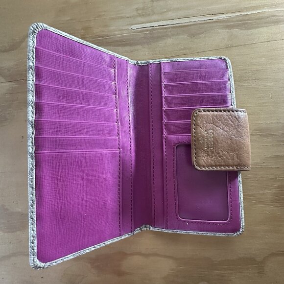 Fossil Madison Slim Clutch Vegan & Leather Wallet Bone Brow & Pink Interior - Picture 2 of 6